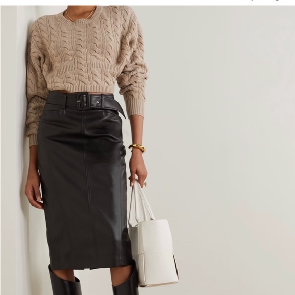 Theory Faux Leather Belted Midi Skirt NWOT